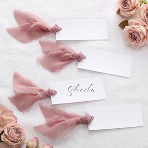 50 Pcs Name Place Cards for Table Setting Blank Wedding Place Cards with Chiffon